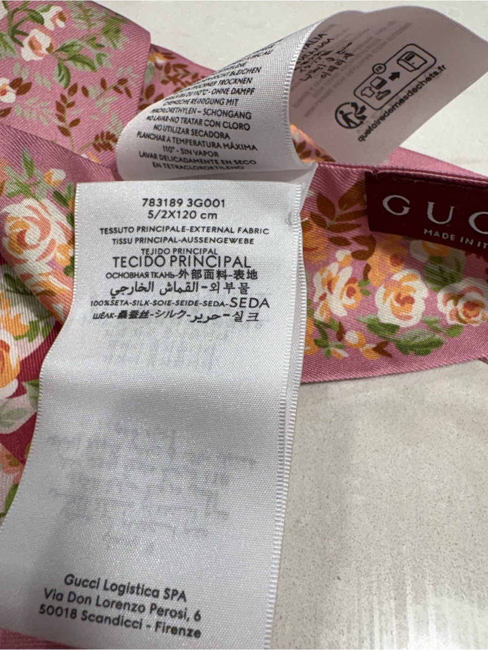 Gucci Pink Floral Silk Hair Scarf with Rose Print - Picture 2 of 10
